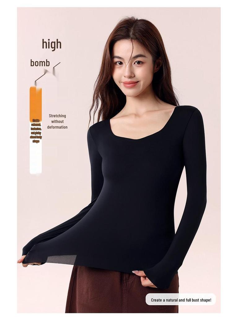 Damska antybakteryjna bielizna termiczna: Bluzka jesienna z długim rękawem, cienka, bez śladu, w dużym rozmiarze