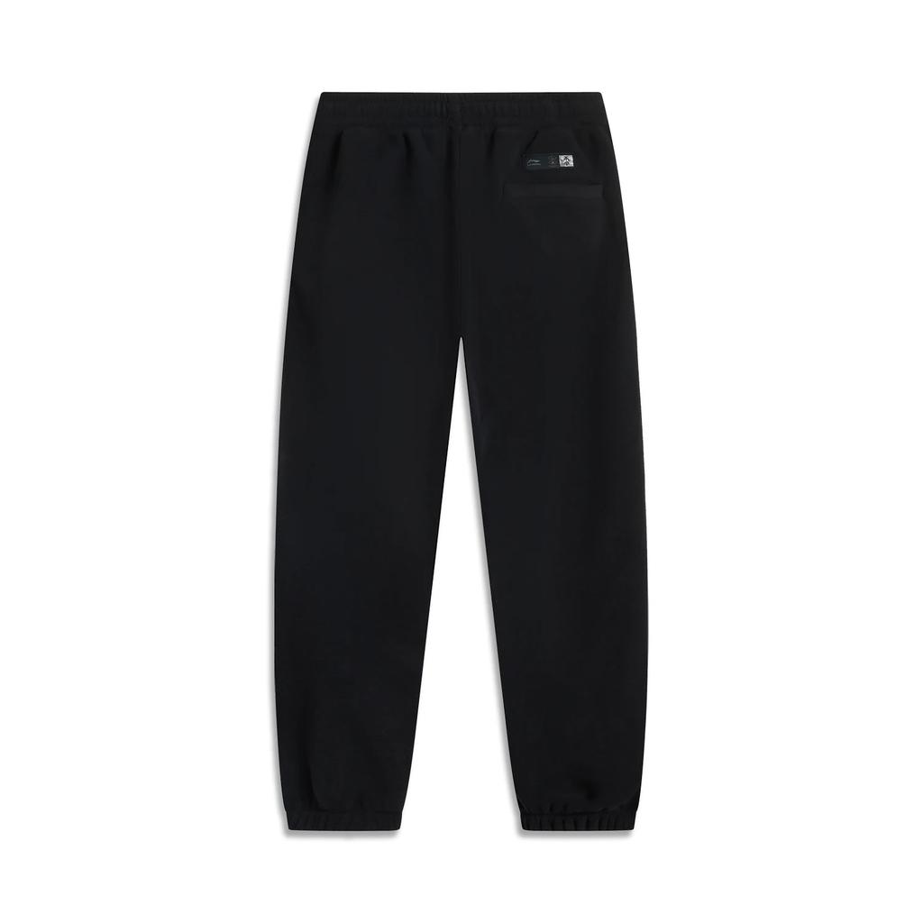 Li Ning Running Series Solid Color Mid Waist Drawstring Comfortable Breathable Cuffed Knitted Sports Pants Men Pants Black AKLUA53-1