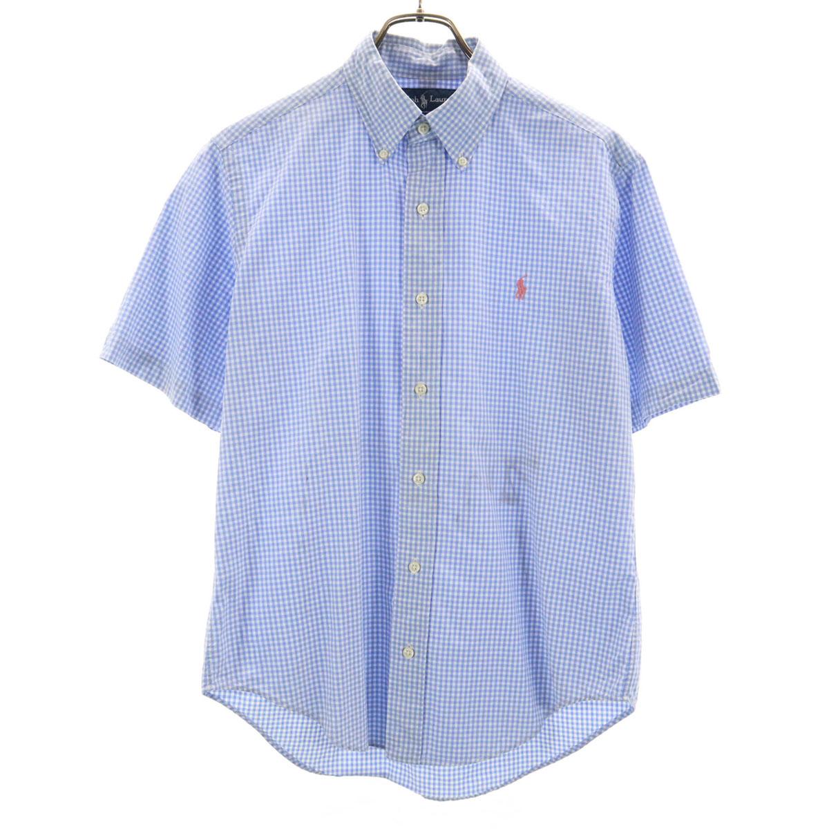 

RALPH LAUREN Gingham check Short sleeve Button down shirt M Blue Men s Used