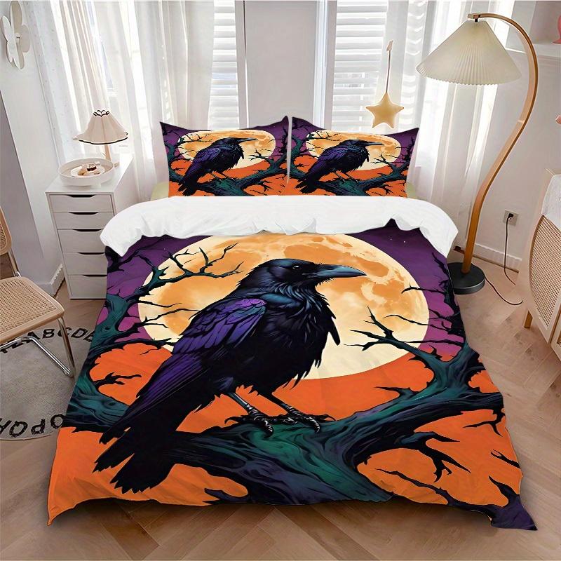 

3pcs Moon Raven Bedding Cover Set, Fashion Classic Popular Print Bedding Set, Soft Comfortable, All - Season Use, For Bedroom, Guest Room192 135x200cm