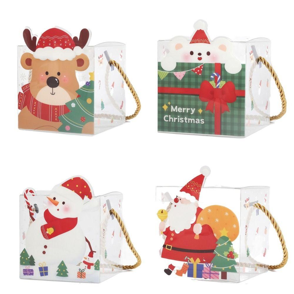 5Pcs Santa Claus Gifts Wrap Handbag Cartoon Christmas Tote Bags Xmas Decoration Clear PVC Bag  Candy