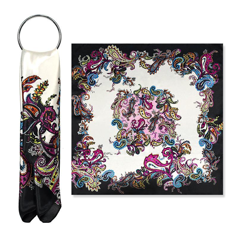 Fashion Bright Color 91 Satin Silk Scarf Trendy Square Scarf Wholesale Spring and Summer Cashew Nut Flower Versatile Long Silk Scarf