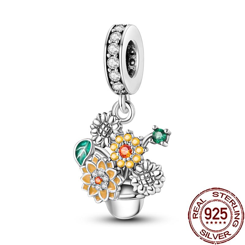 New Charms Copper Colorful Plant Flower Fruit Charm Beads Fit Snake Chain Bracelet Necklace Women Diy Jewelry