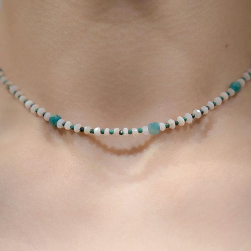 

HARANG HR 43N_Malachite Pink Opal Beads Necklace 38cm