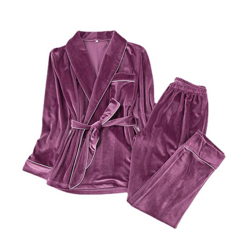 Womens Warm Fleece Pajama Set Long Sleeve Robe Lounge Wear Winter Home Comfort
