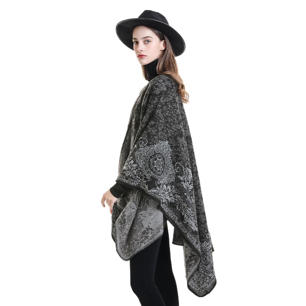 Autumn And Winter New Cashmere Cape Cashew Flower Fashionable Warm Split Shawl