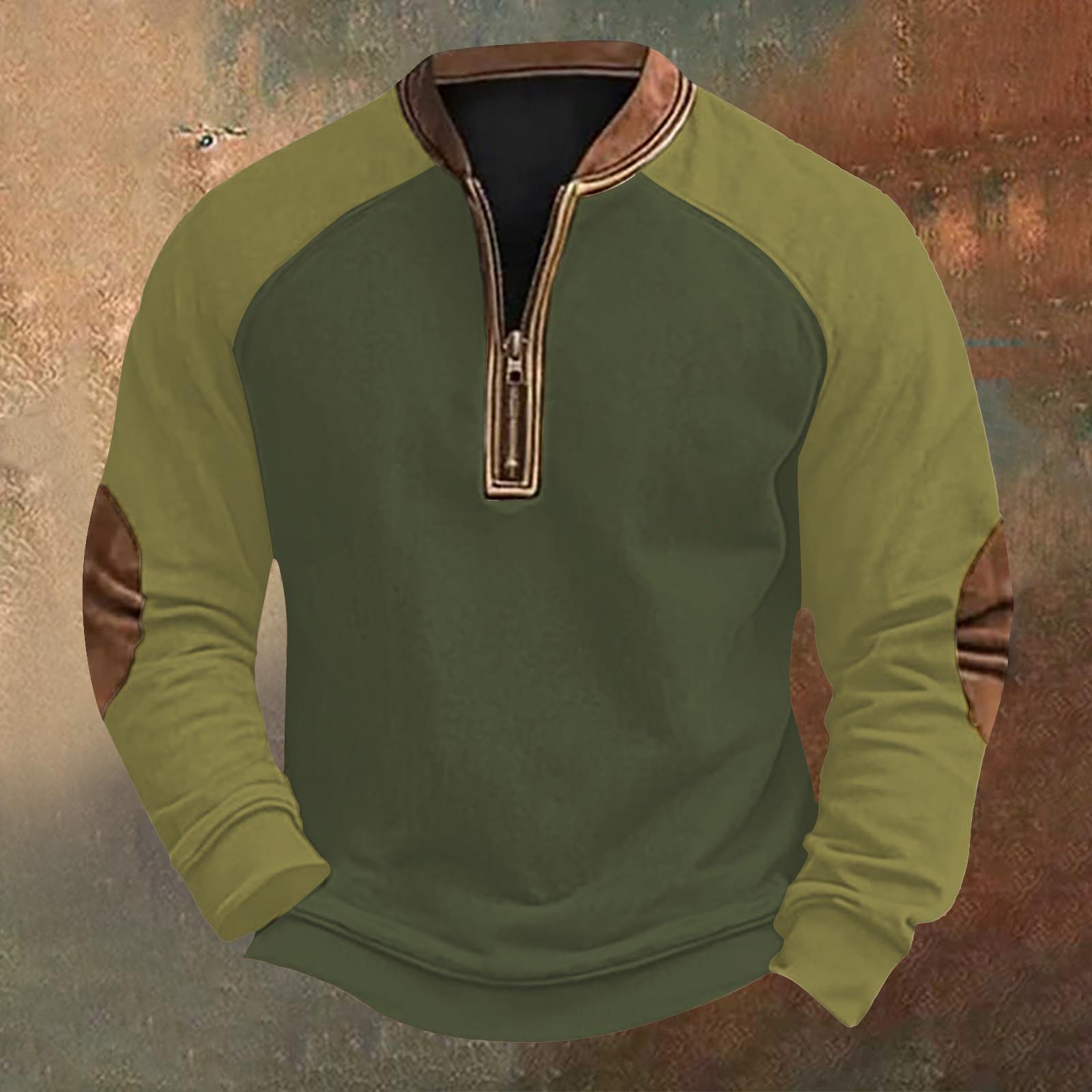 

Мужская повседневная толстовка в стиле ретро с цветными блоками на молнии L армия зеленый