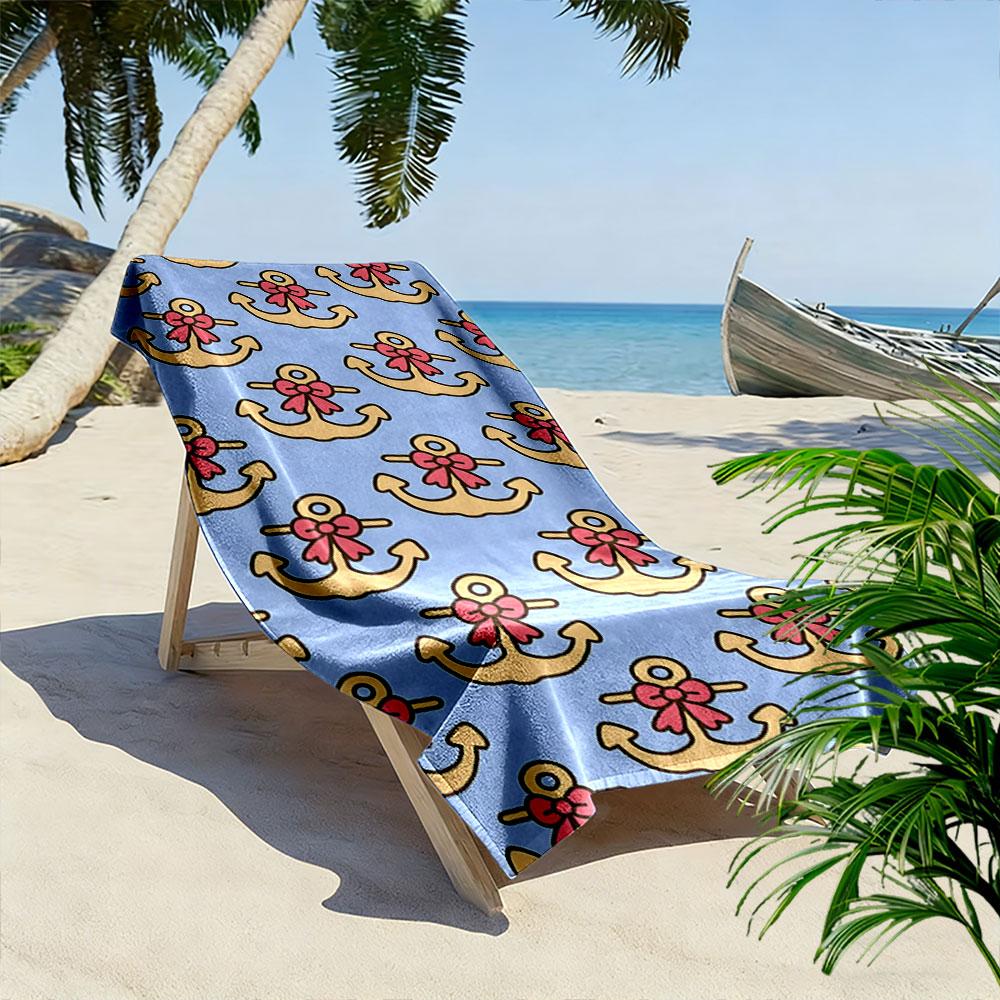 Anchor elegance with bows Print beach towel, quick drying, suitable for travel, outdoor sports, jogging, the beach and swimming, gift