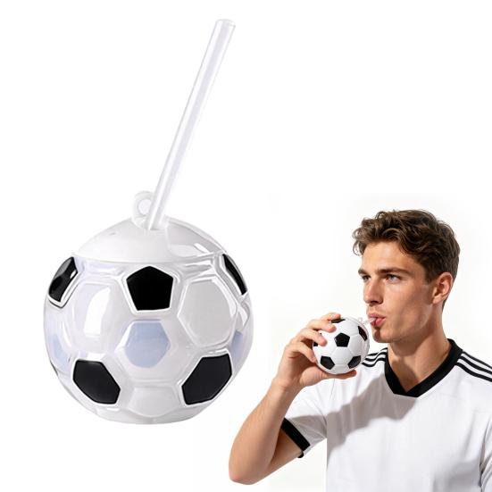 Butelka na wodę piłkarska ze słomką, Plastikowy kubek w kształcie piłki nożnej 500 ml, Termos na napoje sportowe z pokrywką na Dzień Meczu, Prezent dla fana