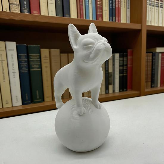 Standing on Ball Bulldog Figurine 3D Printed Black White Dog Statue Sculpture Home Office Desktop Decoration Ornament