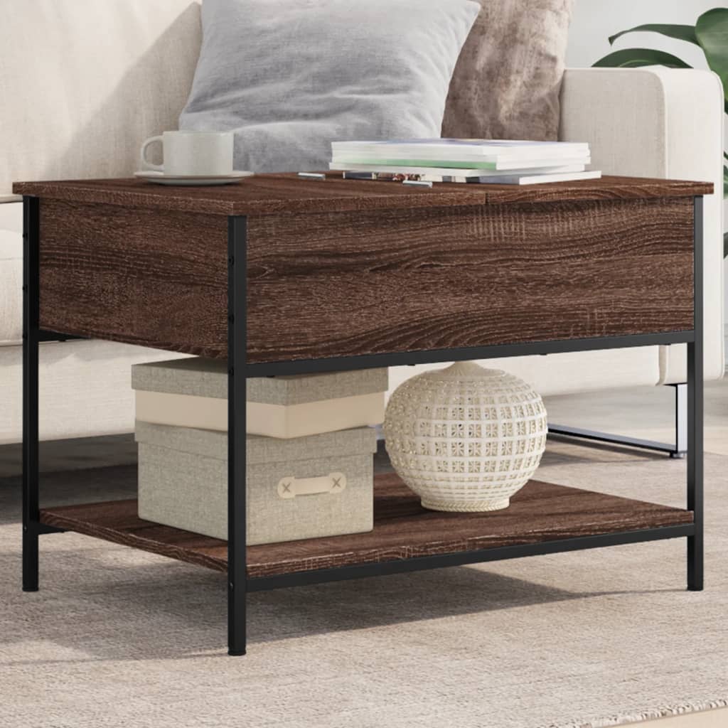 Coffee Table Brown Oak Look 70 x 50 x 50 cm Wood Based Material Metal