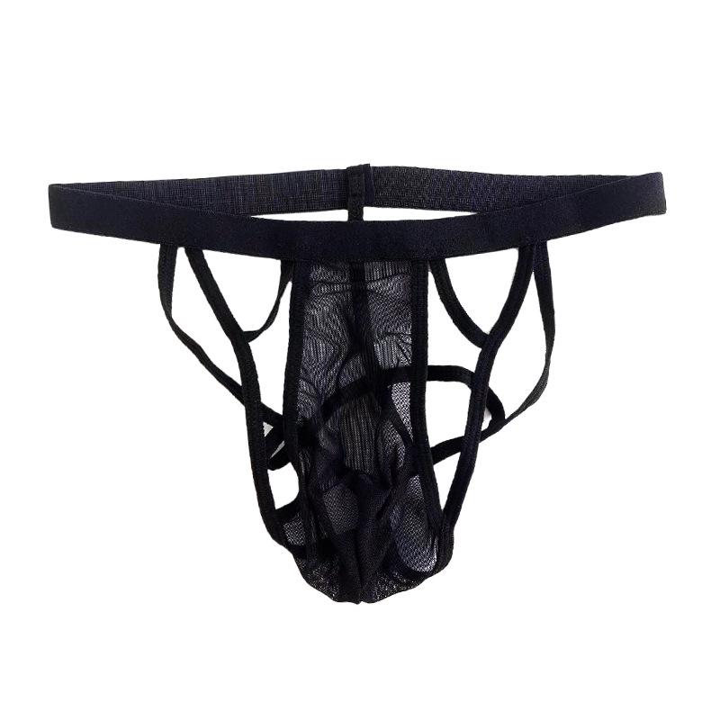 Wideband U-Pouch Men's Mesh Thong with Cross Hollow Design