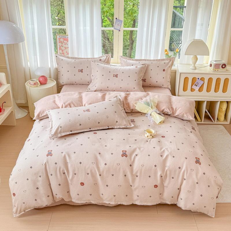 

Комплект из четырех предметов в стиле Инс из чистого хлопка Маленький свежий Толстый хлопок с начесом Простыня Пододеяльник Постельное белье для сна нагишом 1.2m Three-piece Set