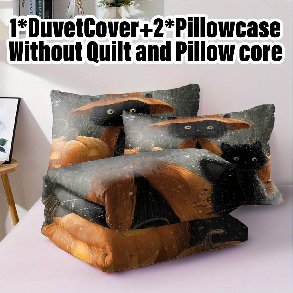 3pcs Halloween Pumpkin Monster Duvet Cover Set Without Core Quilt Cover with 2 PillowcasesSoft and Machine Washable