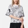Li Ning X Disney Mickey Series SS22 Cartoon Pattern All Over Print Loose Short Sleeve T-Shirt Women Tops Black White AHSS272-3