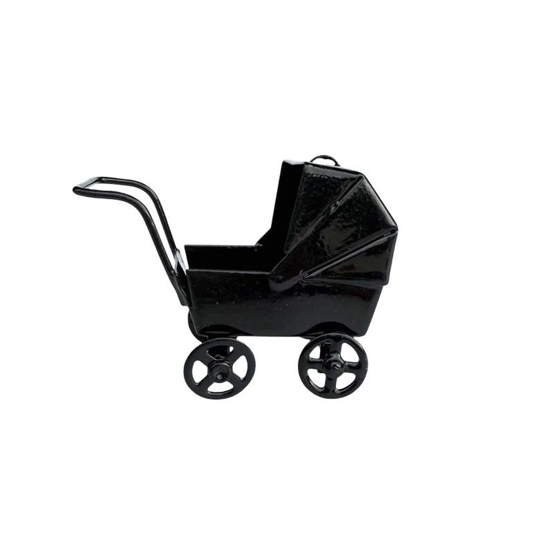 1:12 Dollhouse Miniatures Black Wrought Iron Baby Stroller Model Doll House Bedroom Scene Decor Ornaments Pretend Play Toys Diy