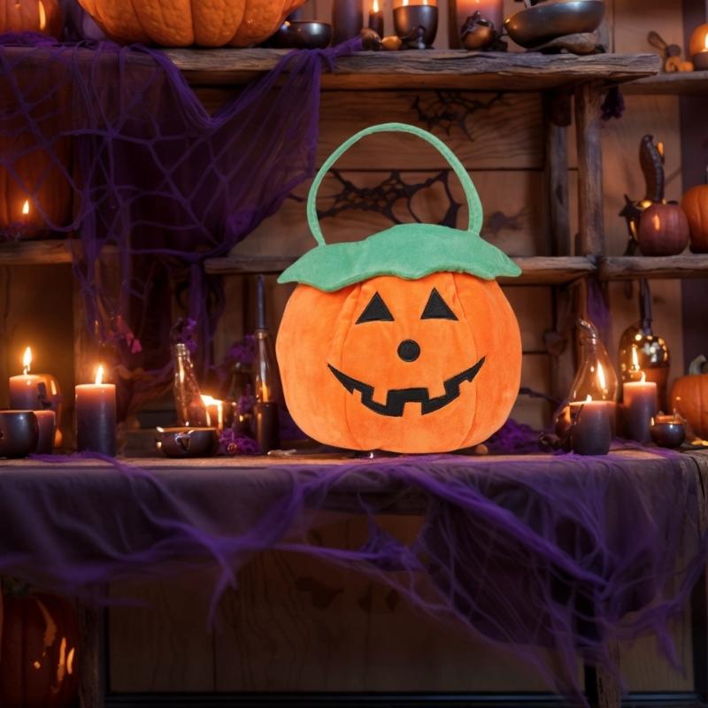 Halloween Pumpkin Candy Holder Plush Cloth Storage Pouches Christmas Party Treats Bag For Kids Candy Chocolate Storage