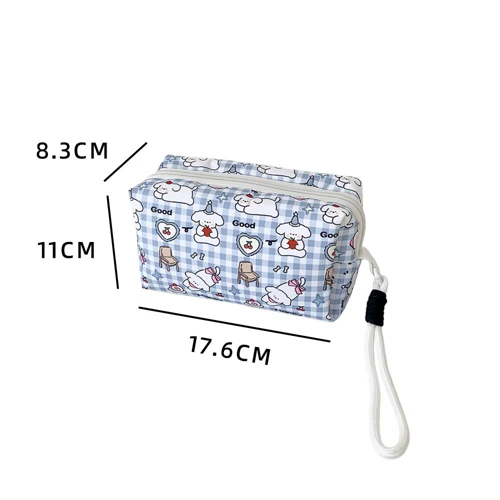 Cute Fashion Striped Apple Cherry Handheld Makeup Bag Korean Girl Large Capacity Lipstick Storage Bag Student Stationery Pen Bag