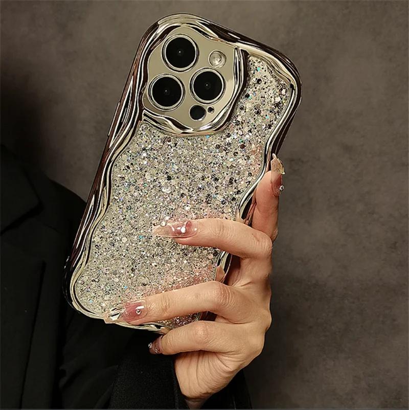 

Роскошное покрытие для iPhone 15, 14, 13, 12, 11 Pro Max Mini Plus, блестящий чехол с серебряной рамкой для телефона, защитный чехол для объектива For iPhone 12