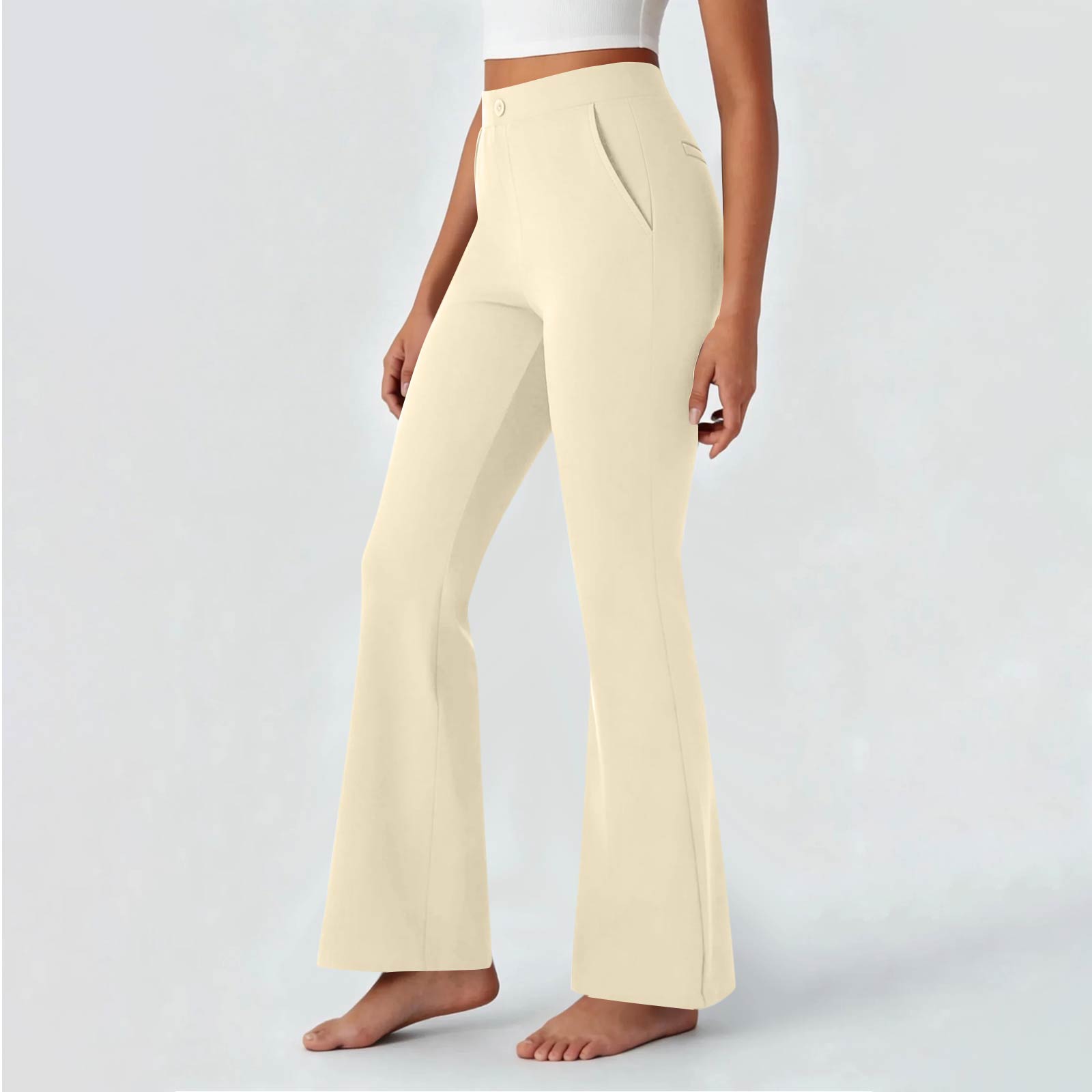 Women s Casual Slim-fit Wide-leg Trousers,  Color, Flowing Long Pants L бежевый