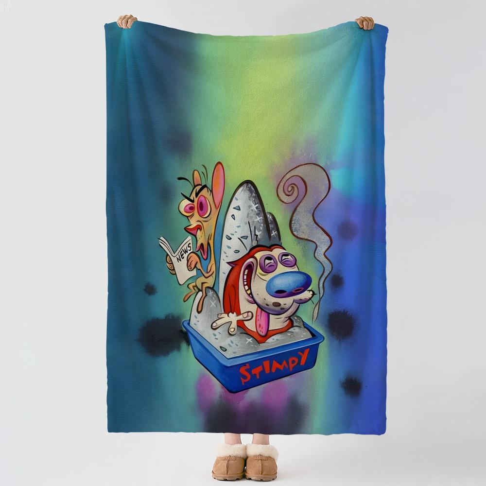TThe RRen Stimpy Show Throw Soft Warm Flannel Blanket Multiuse Throw for Bed Sofa Office Air Conditioning Nap Blanket