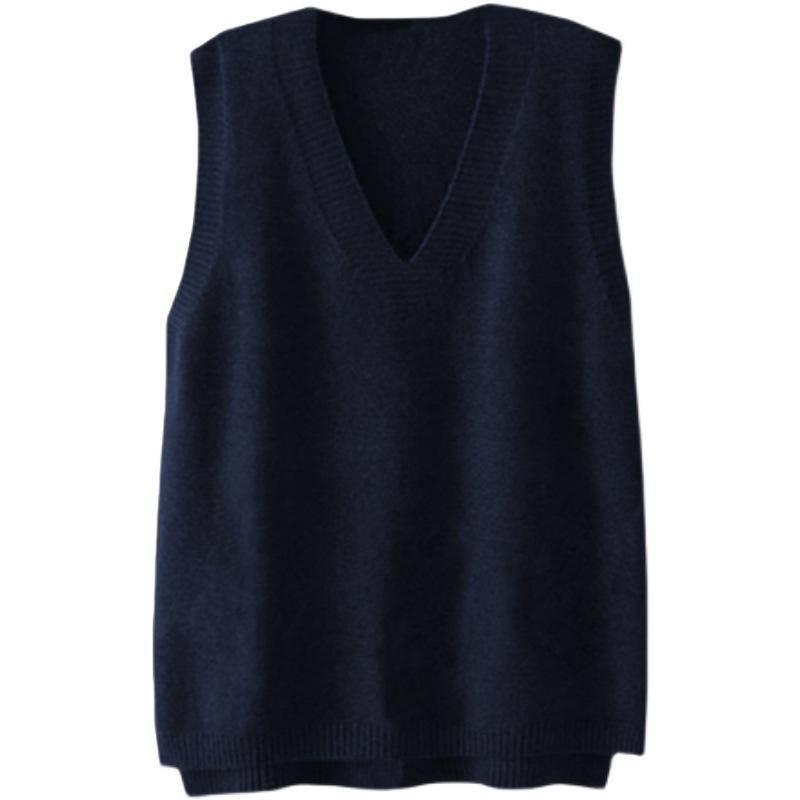 Spring Autumn Versatile Women's Knit Vest Outer Wear Japanese Style Loose Outer Layer V-Neck Sweater Vest