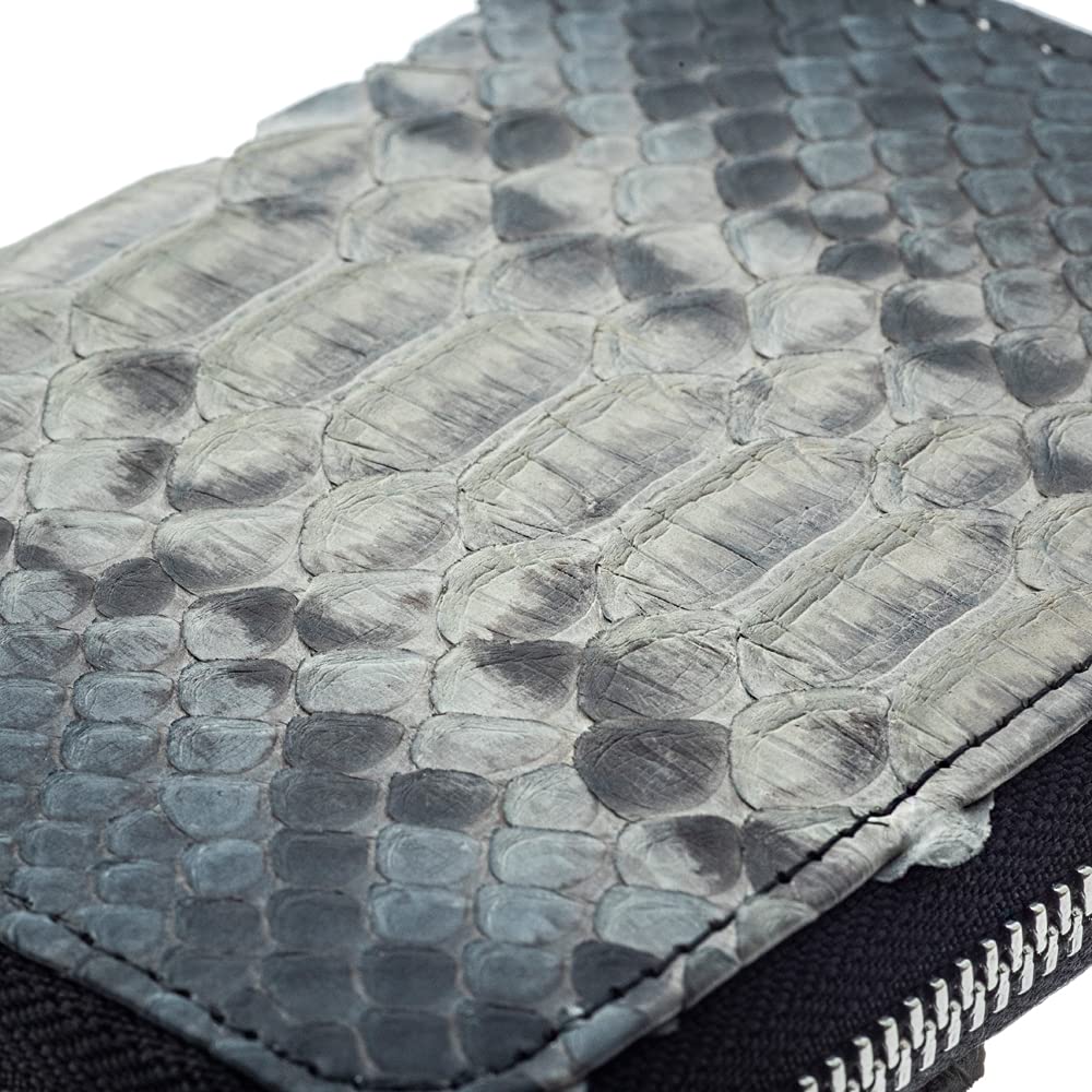 Artemis Classic L-Shaped Slim Gray Python Mini Wallet (ZW0007) - Men's Short Wallet with Zipper, Snake Pattern, and Genuine Leather