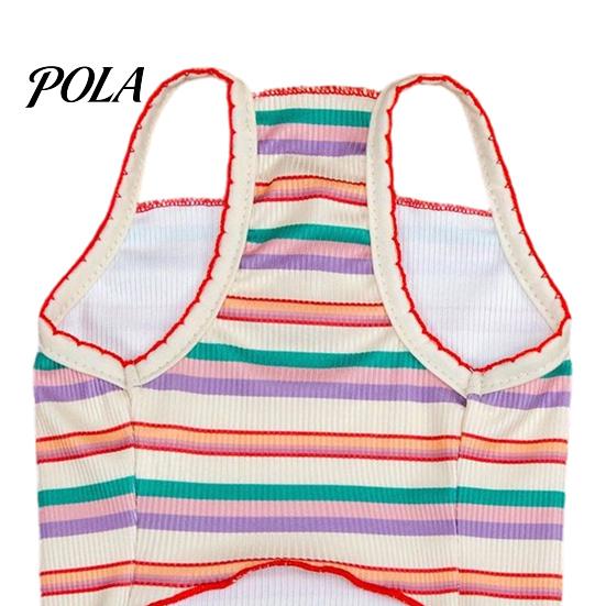 Non-Restrictive Pet Wear Colorful Striped T-Shirt, Sleeveless Thin Straps Dog Breathable Strap Shirt Tank Top with Cute Bear Embroidery for Small Dogs