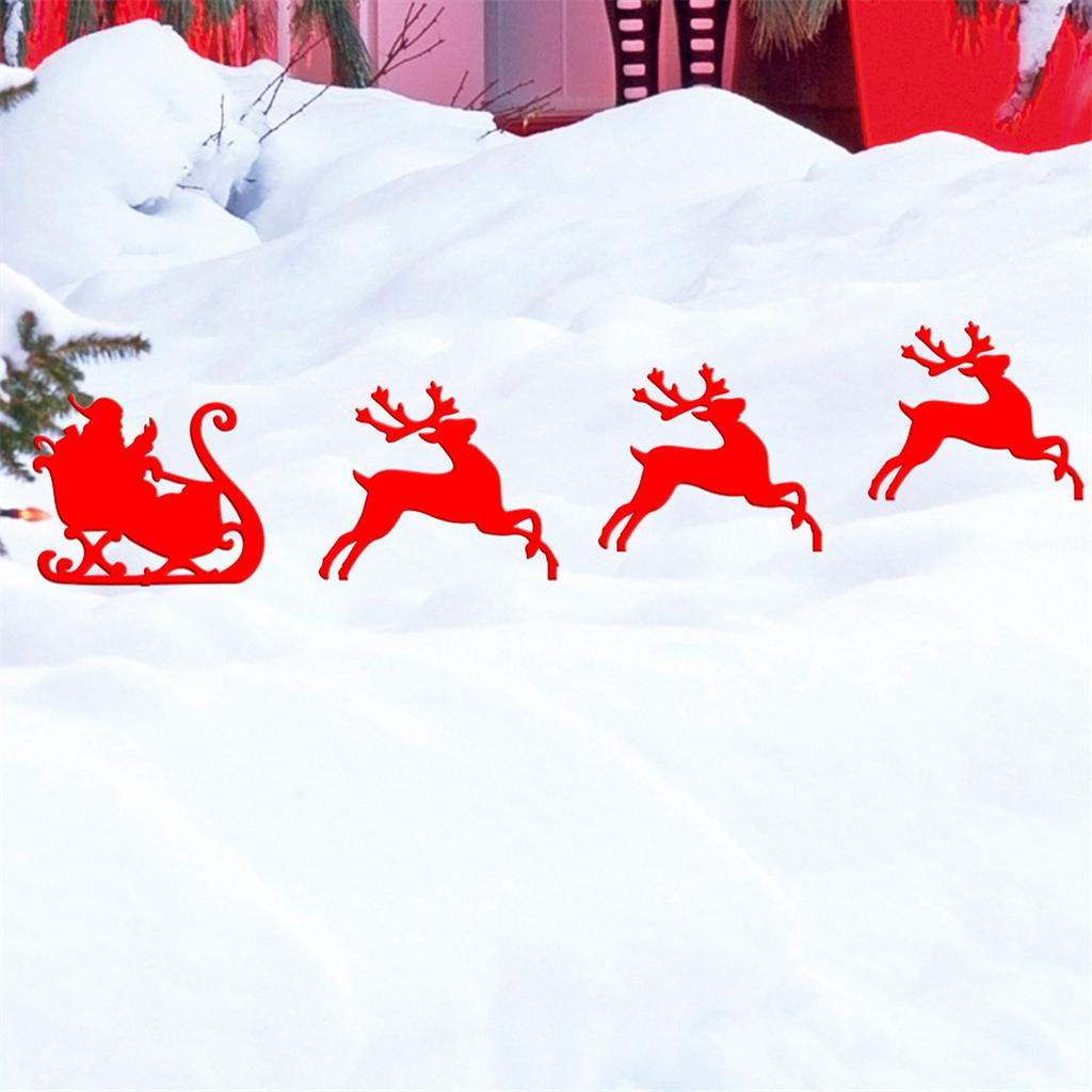 Christmas Elks with Sleigh Set Hollow-out Outdoor Garden Ornament Yard Art Decors with Stake for Courtyard Lawn