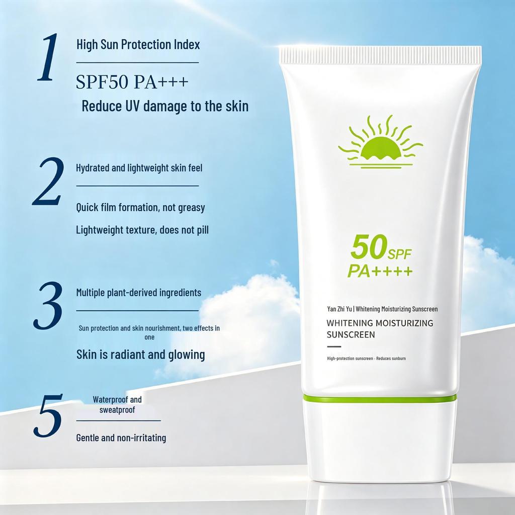 SPF50 Whitening & Moisturizing Sunscreen: Lightweight, Refreshing, Durable Sun Protection with After-Sun Repair.