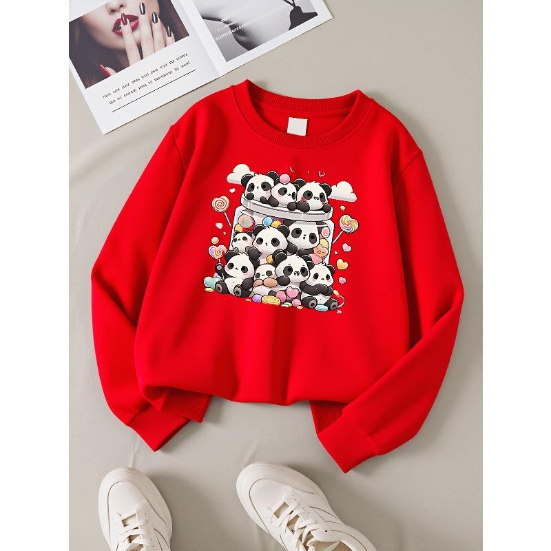 Kids Sweatshirt,Cute Pandas Candy Jar Crew Neck Fashion Sweatshirt, Autumn and Winter Top, Children's Sweatshirt