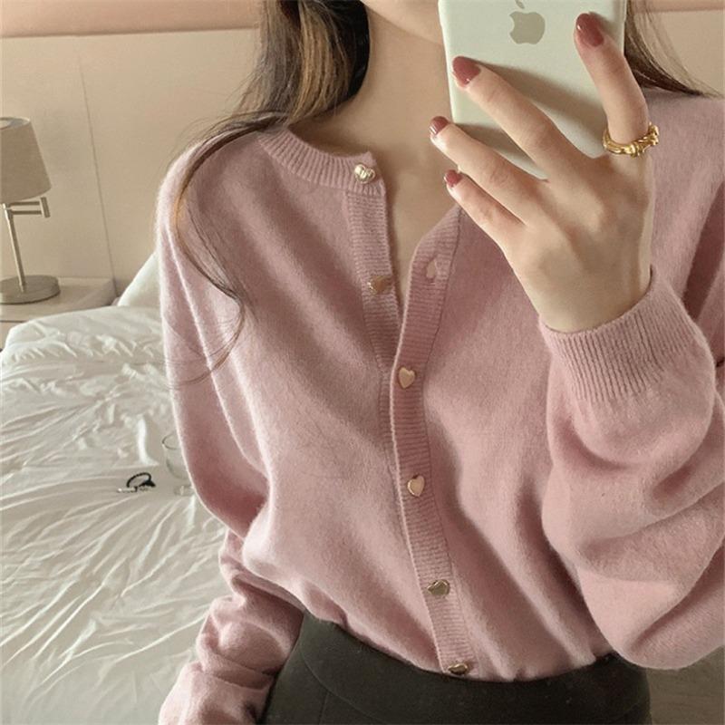 Sweet and Gentle Wind Knitted Small Cardigan for Women's Autumn and Winter New Soft Waxy Loose Lazy Wind Sweater with Top