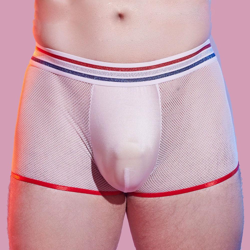 Men'S Mesh Boxer Hollow Out Sheer See Through High Elastic Man Panties Lift Butt U Convex Pouch Underwear Lingerie