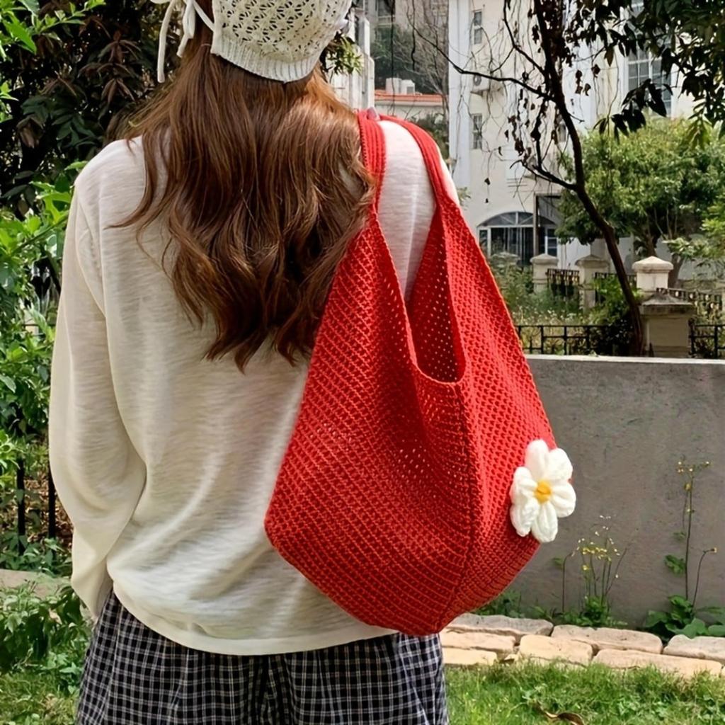 Summer Handmade Woven Pouch Women's Shoulder Bag Large Capacity Tote Bag Seaside Beach Vacation  Knitted Pouch