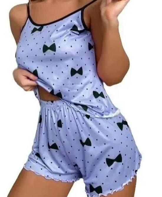 European & American Women's Milk Silk Summer Camisole & Pajama Set - Soft, Drapey, Cute Print