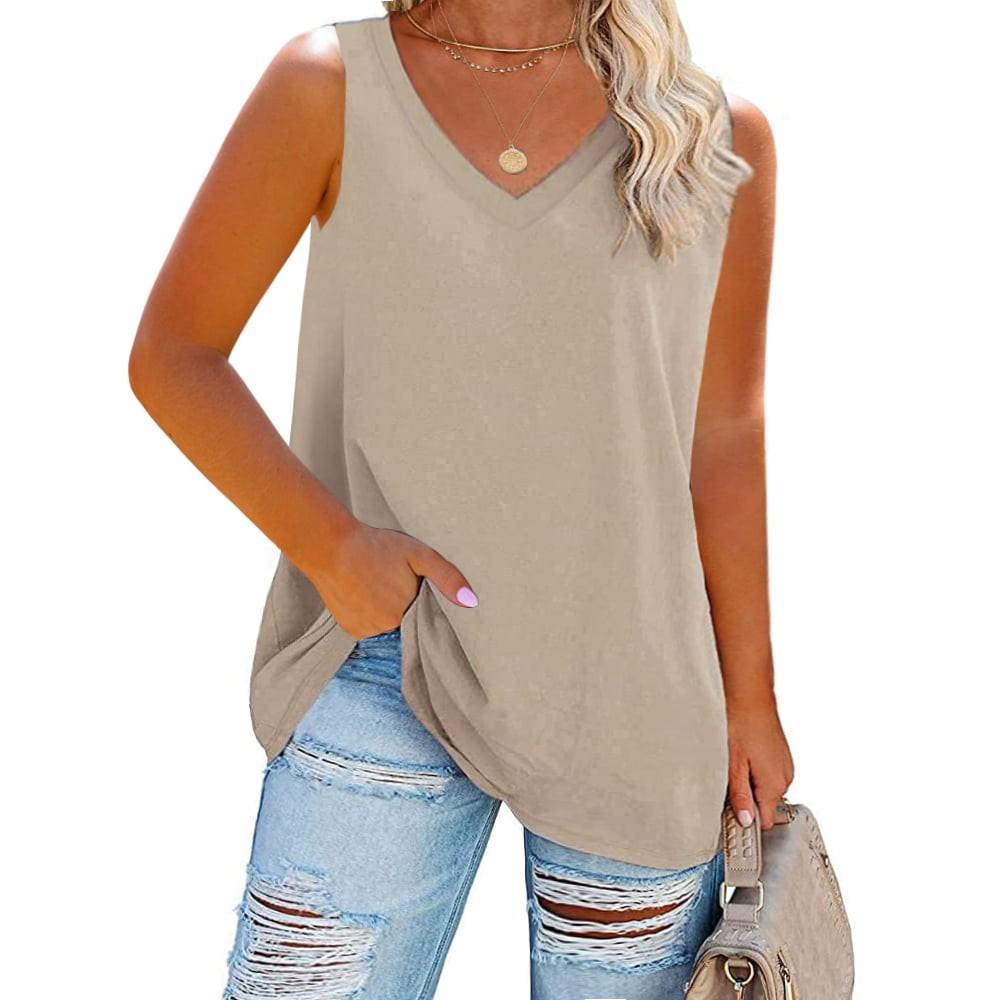 

Women s Fashion Plus Size V Neck Color Sleeveless Casual T-Shirt Tank Top Top XL хакі
