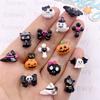 30pcs Resin Mini Colorful Painted Bat Pumpkin Skull Bow Cat Figurines Flat Back Scrapbook DIY Halloween Decor Crafts Accessories