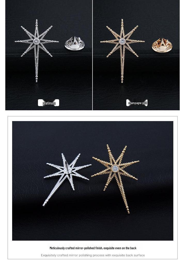 Unisex Zircon-Inlaid Eight-Pointed Star Cross Lapel Pin Corsage