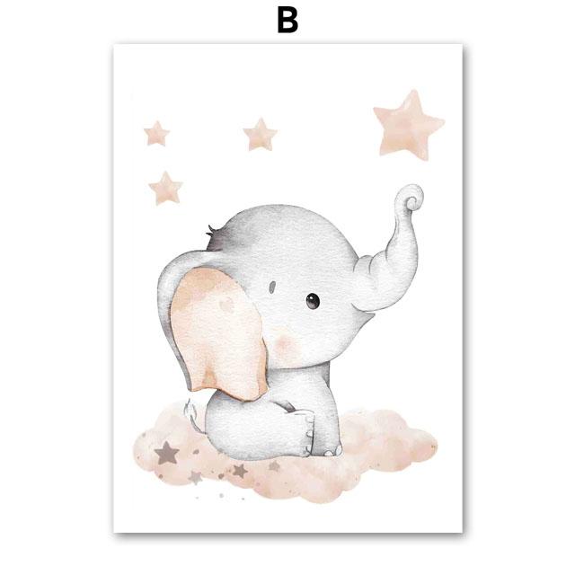 Cute Elephant Hot Balloon Moon Rainbow Cloud Nursery Wall Art Canvas Painting Posters And Prints Pictures Baby Kids Room Decor