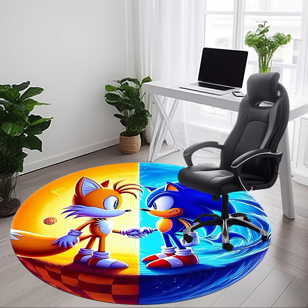 1pc Sonic Tails Office Round Area Rug, Indoor Mat Suitable For Office, Under Office Chairs Bedroom Living Room Home Decor, Room Deco