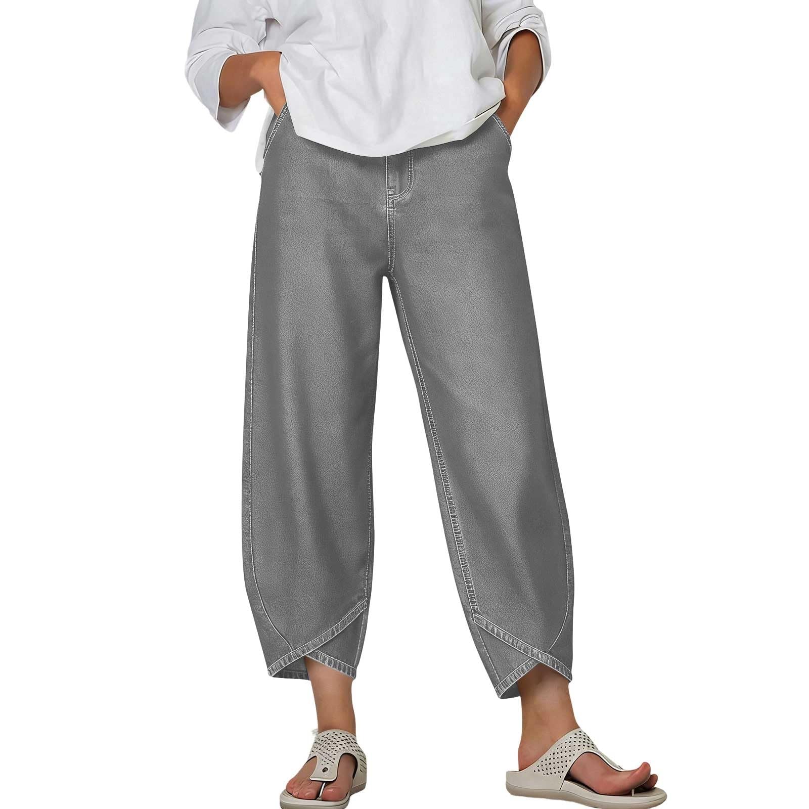 Women s Fashion Color Denim-Patterned Petal- Pocket Casual Pants L