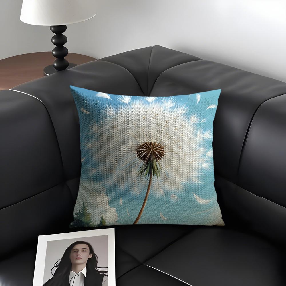 Dandelion Fashion Cushion Cover Natural Linen Organic Fabric DoubleSided Printing Sofa Home Decor Gift Pillow Case