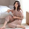 Pajamas women's summer woven pure cotton seven-quarter sleeve gauze cotton thin middle-aged mother spring and autumn loungewear suit