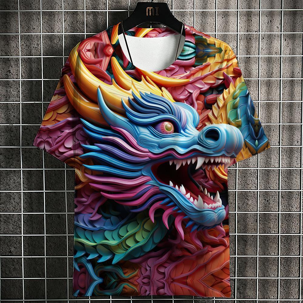 (Ready Stock) Dragon Year T-Shirts For Men 3d Dragon Print Men's Clothing Street Designer Short Sleeved Loose Oversized Tops Tees