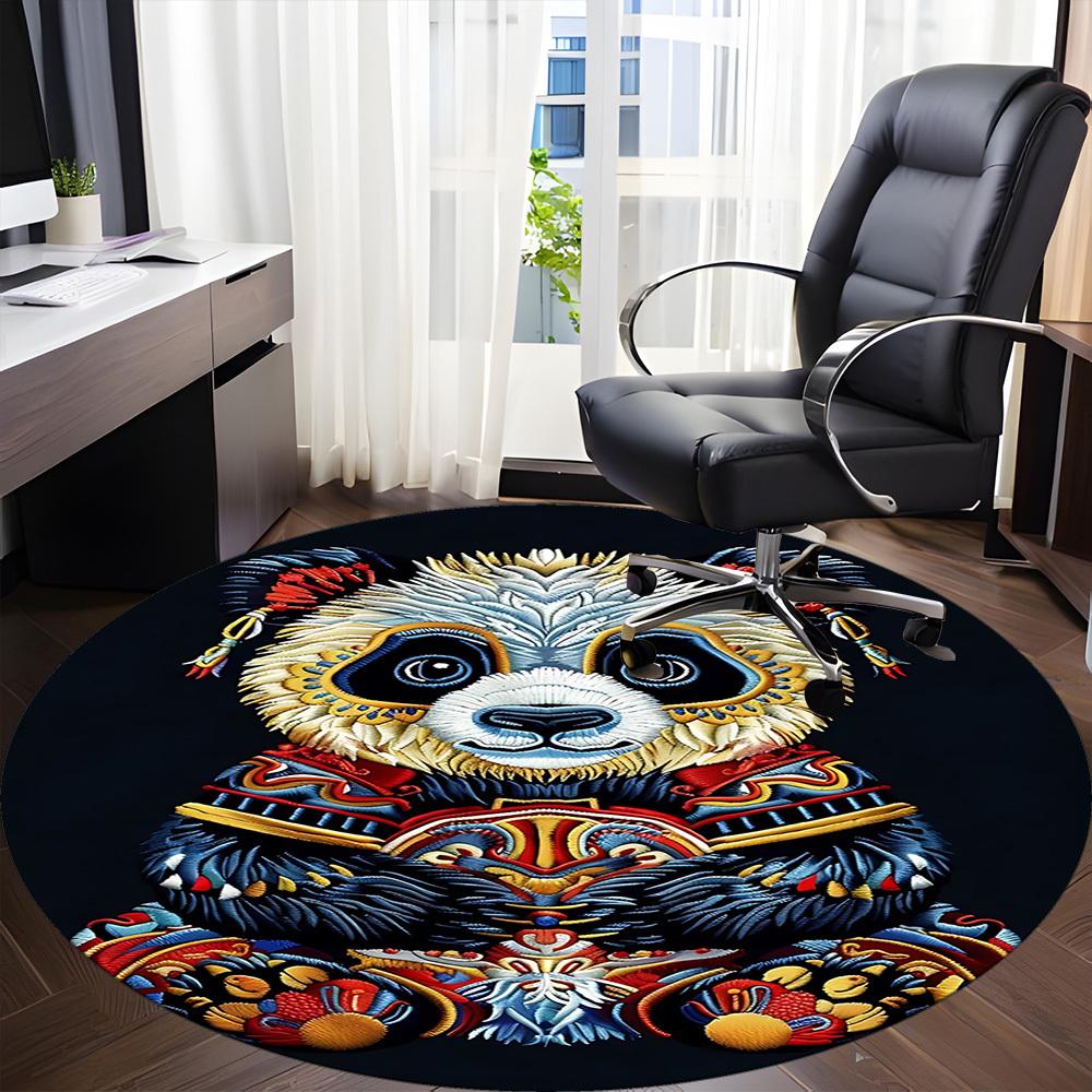 1pc Panda Embroidery Office Round Area Rug, Under Office Chairs Bedroom Living Room Home Decor, Room Deco