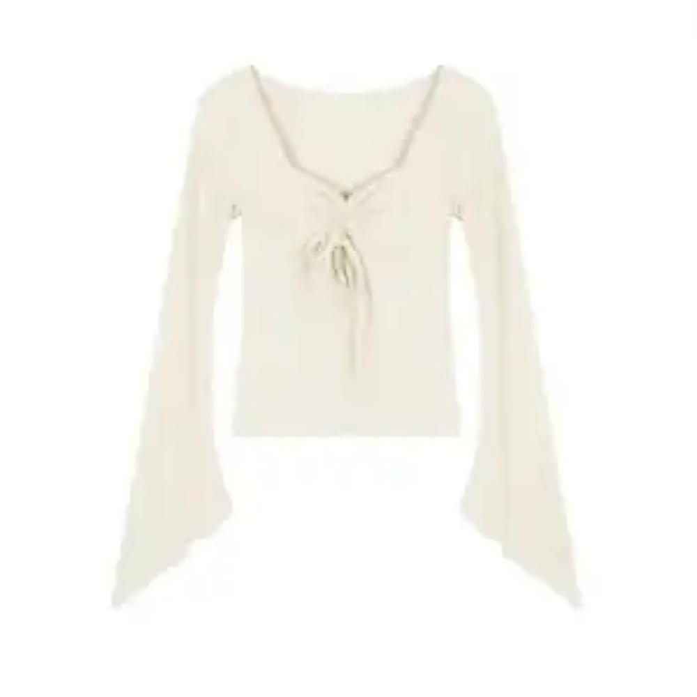 

Дизайнерская футболка с длинными рукавами на шнуровке и квадратным вырезом для женщин на весну-осень, облегающая, в стиле Hot Girl Pure Lust, трендовый топ до пупка S бежевый