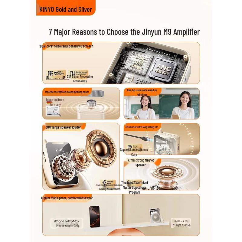 

Jinyun Portable Wireless Lavalier Voice Amplifier CN plug (adapter included) Gilded Chain Bundle