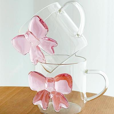 1 Styck 13oz 400ml Ceativ Genomskinligt Glas Kopp Med Mugg Kaffe Flicka Rosett Glas Rosa Dekor Söt U3U9