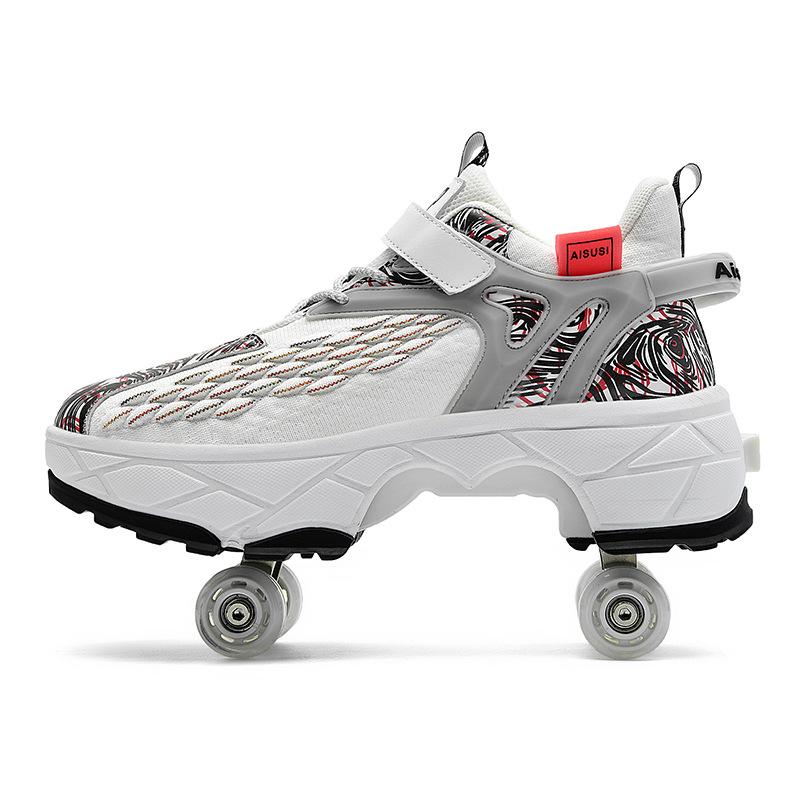 Runaway Shoes Deformation Shoes Four-wheel Dual-purpose Roller Skates Double-row Runaway Shoes Roller Skates