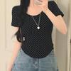 Gentle Wind Polka Dot Printed Short-sleeved T-shirt Women's Summer Pure Desire Sweet Spice Girl Inner Bottoming Shirt Slim-fitting Short